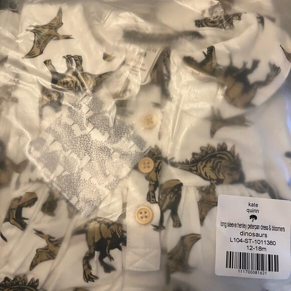Kate Quinn NIB Gold Henley Peterpan Dinosaur Dress / Bloomer Set 3-6m - Picture 2 of 2